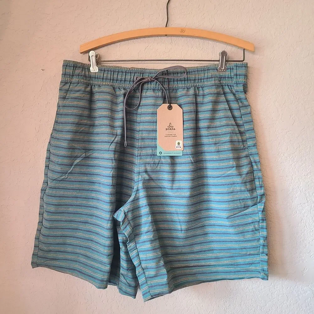 Prana Metric E-Waist Shorts Swim Trunks‎ Mens XL Blue Drawstring Organic SPF 50